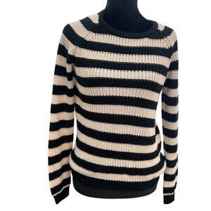 Forever 21 Striped Crewneck Sweater Black Cream Raglan Long Sleeve Small